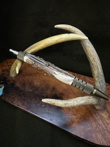EDC Click Burnt Bronze Aluminum 6061-T6 Ballpoint Handmade Pen Roe Deer Antler