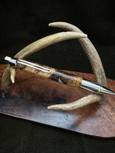 Big Ben EDC Click Pen in Golden and Chrome/Stabilized Post Oak Burl Turquoise