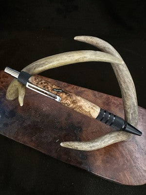 EDC Click Pen Black Aluminum 6061-T6 Ballpoint Hand turned With Black Ash Burl