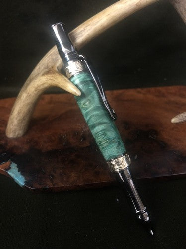 Handmade Stabilized Box Elder Burl Nouveau Sceptre Twist Pen Gun Metal Finish