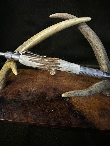Hand Turned EDC Anvil Ballpoint Click Pen Stainless Finish With Roe Deer Antler