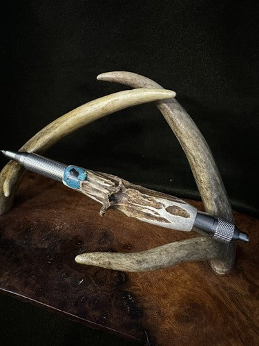 Hand Turned EDC Anvil Ballpoint Click Pen Stainless Finish With Roe Deer Antler