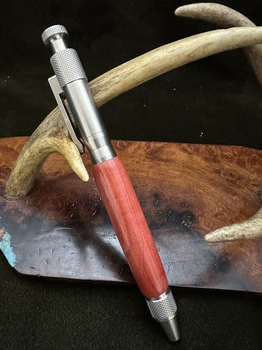 Handmade Ballpoint Clip Bolt Action Pen   African Pink I Wood  Solid Stainless