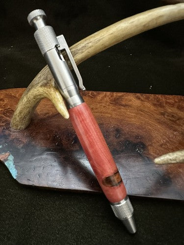 Handmade Ballpoint Clip Bolt Action Pen   African Pink I Wood  Solid Stainless