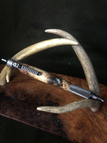 Hand Turned EDC Anvil Ballpoint Click Pen Gun Metal Finish With Post Oak Burl
