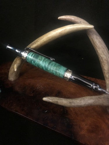 Handmade Stabilized Box Elder Burl Nouveau Sceptre Twist Pen Gun Metal Finish
