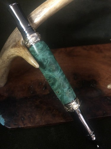 Handmade Stabilized Box Elder Burl Nouveau Sceptre Twist Pen Gun Metal Finish