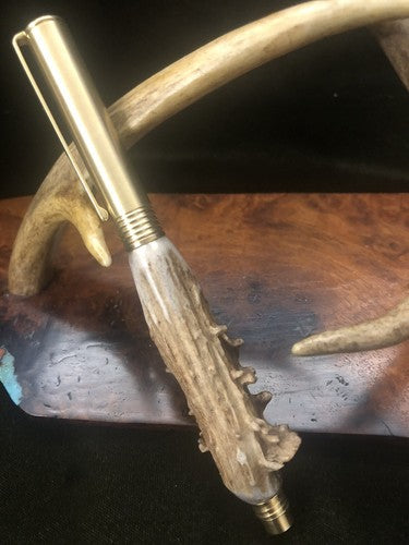 Hand Turned Craft and Hobby Knife With Roe Deer Antler Brass Finish