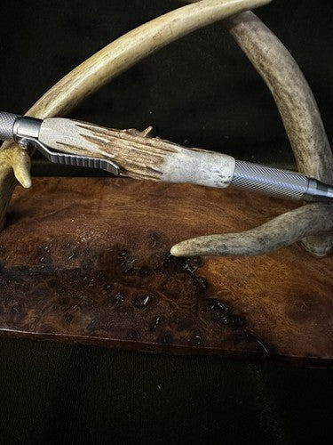 Hand Turned EDC Anvil Ballpoint Click Pen Stainless Finish With Roe Deer Antler