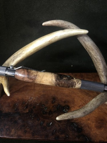 Hand Turned EDC Anvil Ballpoint Click Pen Gun Metal Finish With Post Oak Burl