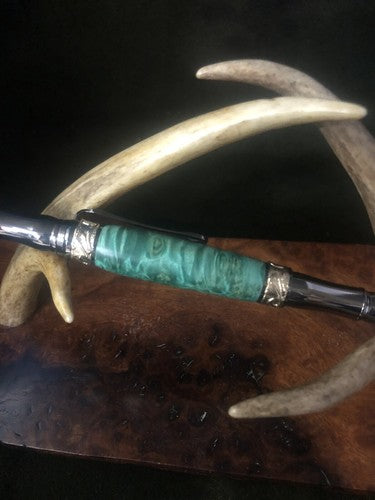 Handmade Stabilized Box Elder Burl Nouveau Sceptre Twist Pen Gun Metal Finish