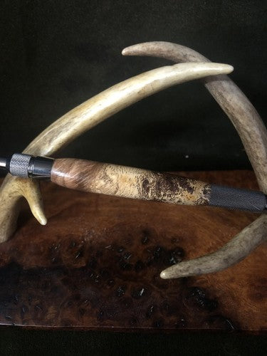 Hand Turned EDC Anvil Ballpoint Click Pen Gun Metal Finish With Post Oak Burl