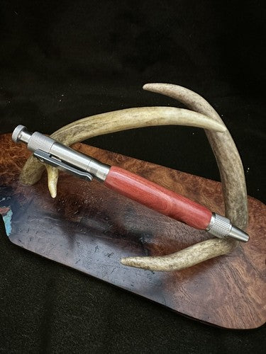 Handmade Ballpoint Clip Bolt Action Pen   African Pink I Wood  Solid Stainless