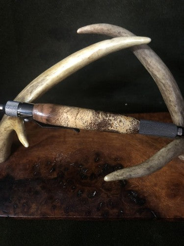 Hand Turned EDC Anvil Ballpoint Click Pen Gun Metal Finish With Post Oak Burl