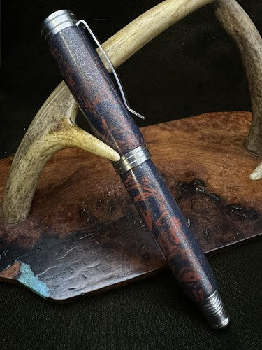 Hand Turned Desire Rollerball Pen Made/With High$ M3 Blue Bronze And Red Copper