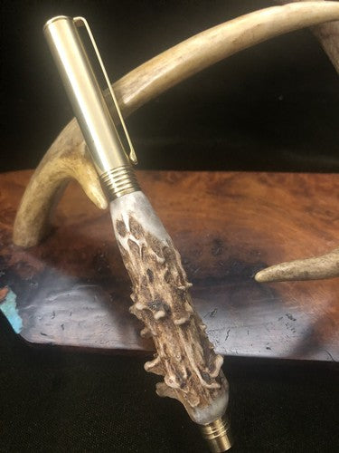 Hand Turned Craft and Hobby Knife With Roe Deer Antler Brass Finish
