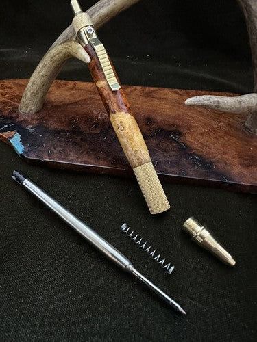Hand Turned EDC Anvil Ballpoint Click Pen Brass Finish With Amboyna Burl Wood