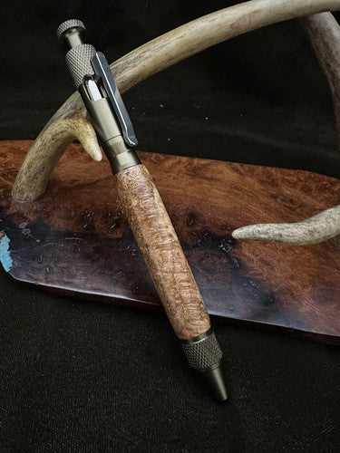 Handmade Ballpoint Clip Bolt Action Pen   Cherry Burl Wood  Anodized Aluminum