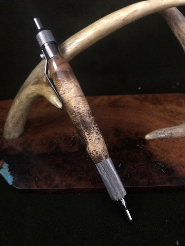 Hand Turned EDC Anvil Ballpoint Click Pen Gun Metal Finish With Post Oak Burl