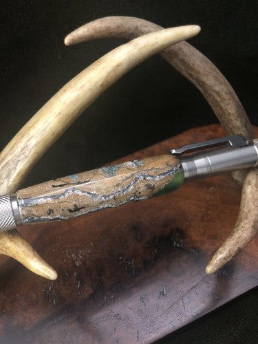 Handmade Ballpoint Clip Bolt Action Pen Made With Fossil !LOOK!! Solid Stainless
