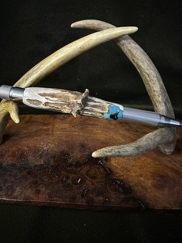 Hand Turned EDC Anvil Ballpoint Click Pen Stainless Finish With Roe Deer Antler