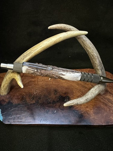 EDC Click Burnt Bronze Aluminum 6061-T6 Ballpoint Handmade Pen Roe Deer Antler