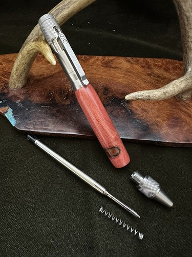 Handmade Ballpoint Clip Bolt Action Pen   African Pink I Wood  Solid Stainless