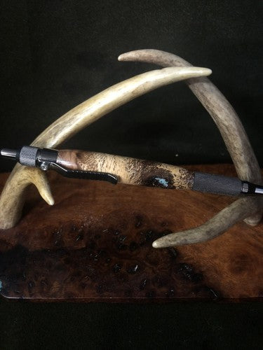 Hand Turned EDC Anvil Ballpoint Click Pen Gun Metal Finish With Post Oak Burl