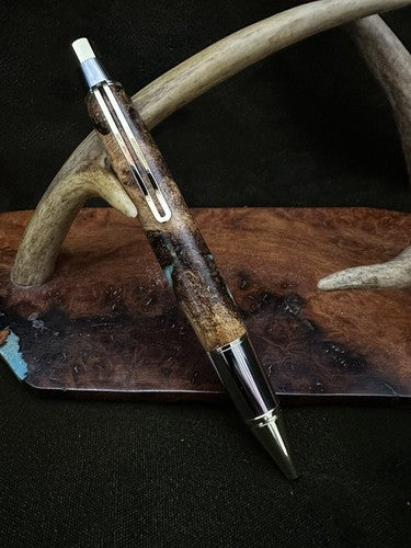 Big Ben EDC Click Pen in Golden and Chrome/Stabilized Post Oak Burl  Turquoise