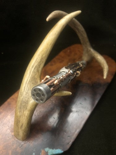 Handmade Bolt Action STEAMPUNK Pen Antique Copper & Pewter W/Roe Deer Antler!