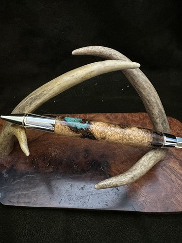 Big Ben EDC Click Pen in Golden and Chrome/Stabilized Post Oak Burl  Turquoise