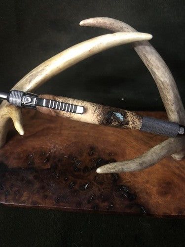 Hand Turned EDC Anvil Ballpoint Click Pen Gun Metal Finish With Post Oak Burl