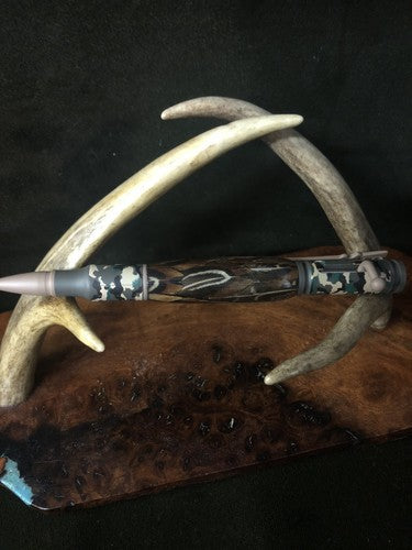 Hand Turned Bolt Action Baked Ceramic Woodland Camo Finish With Pheasant Feather