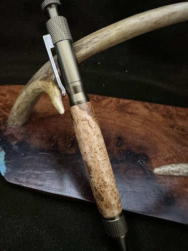 Handmade Ballpoint Clip Bolt Action Pen   Cherry Burl Wood  Anodized Aluminum