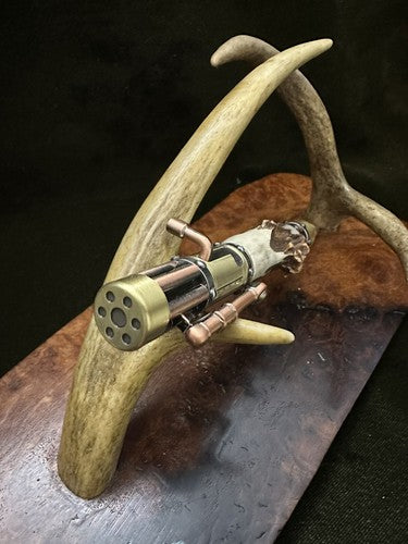 Handmade Bolt Action STEAMPUNK Pen Antique Brass And Copper W/Roe Deer Antler!