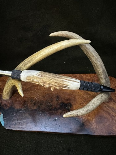 EDC Click Pen Black  Aluminum 6061-T6 Ballpoint Handmade Pen Roe Deer Antler