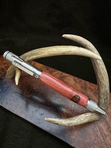 Handmade Ballpoint Clip Bolt Action Pen   African Pink I Wood  Solid Stainless