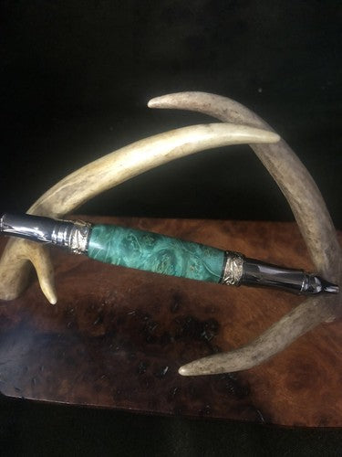 Handmade Stabilized Box Elder Burl Nouveau Sceptre Twist Pen Gun Metal Finish