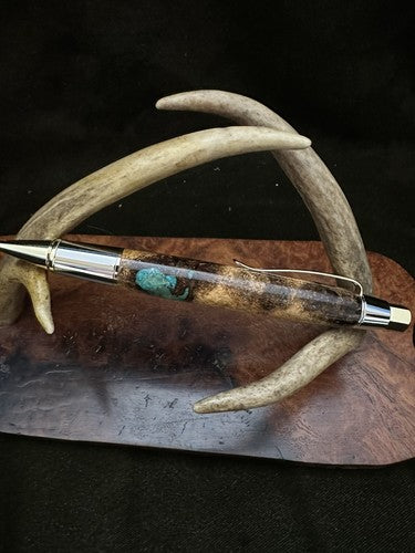 Big Ben EDC Click Pen in Golden and Chrome/Stabilized Post Oak Burl  Turquoise