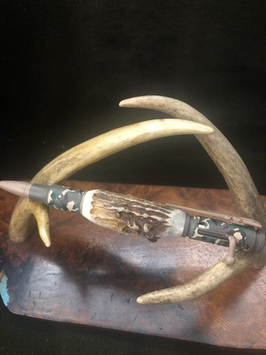 Hand Turned Bolt Action Baked Ceramic Woodland Camo Finish With Roe Deer Antler