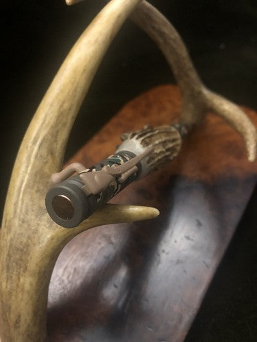 Hand Turned Bolt Action Baked Ceramic Woodland Camo Finish With Roe Deer Antler