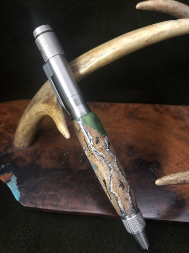 Handmade Ballpoint Clip Bolt Action Pen Made With Fossil !LOOK!! Solid Stainless