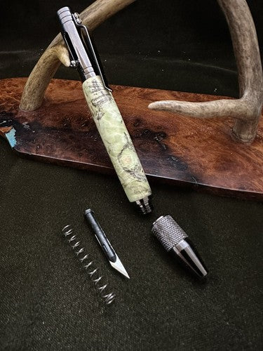 Hand Turned Bolt Action Precision Craft and Hobby Knife Made / Buckeye Burl