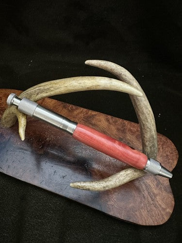 Handmade Ballpoint Clip Bolt Action Pen   African Pink I Wood  Solid Stainless