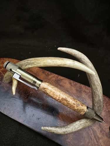 Handmade Ballpoint Clip Bolt Action Pen   Cherry Burl Wood  Anodized Aluminum