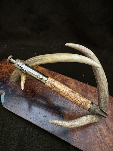 Handmade Ballpoint Clip Bolt Action Pen   Cherry Burl Wood  Anodized Aluminum