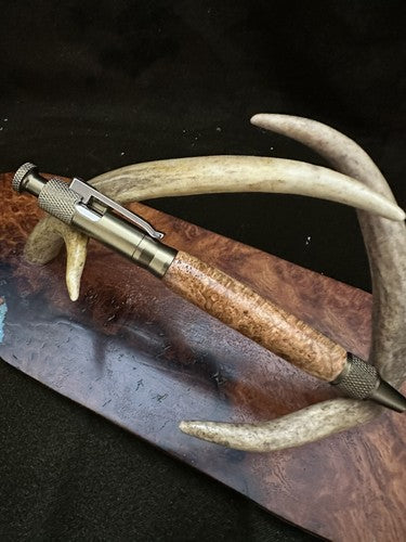 Handmade Ballpoint Clip Bolt Action Pen   Cherry Burl Wood  Anodized Aluminum