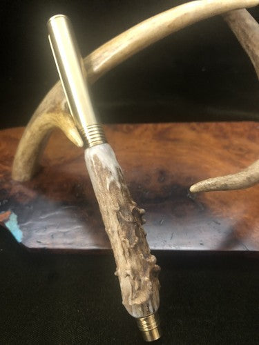 Hand Turned Craft and Hobby Knife With Roe Deer Antler Brass Finish
