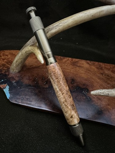 Handmade Ballpoint Clip Bolt Action Pen   Cherry Burl Wood  Anodized Aluminum