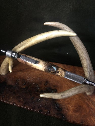 Hand Turned EDC Anvil Ballpoint Click Pen Gun Metal Finish With Post Oak Burl